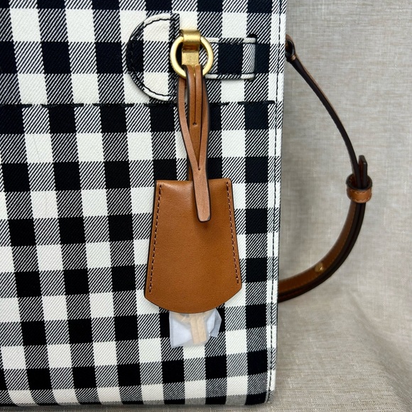 NWT Tory Burch Lee Radziwill Double Bag – Black/Ivory Gingham Canvas Satchel - Picture 7 of 15